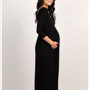 Black 3/4 sleeve maxi maternity dress